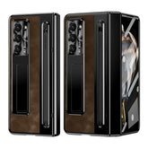 For Samsung Galaxy Z Fold 6 Slim Case Leather+PC Kickstand Phone Cover with Tempered Glass Fil - TechGearPal